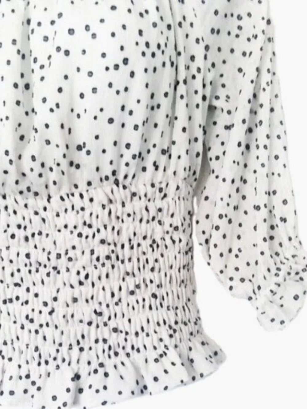 Peasant Top by Anthropologie White W/ Black Polka Dot Boho On / Off Shoulder  S - Picture 2 of 9